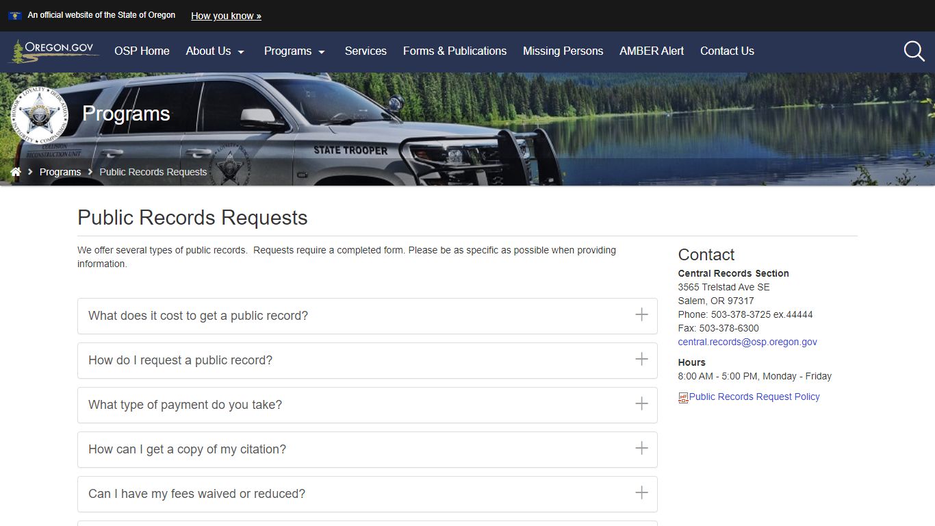 Public Records Requests : Programs - State of Oregon
